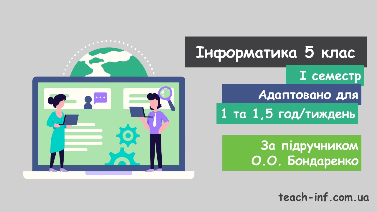 Інформатика 5 клас (НУШ). За підручником О.О. Бондаренко (I семестр) 2022 рік
